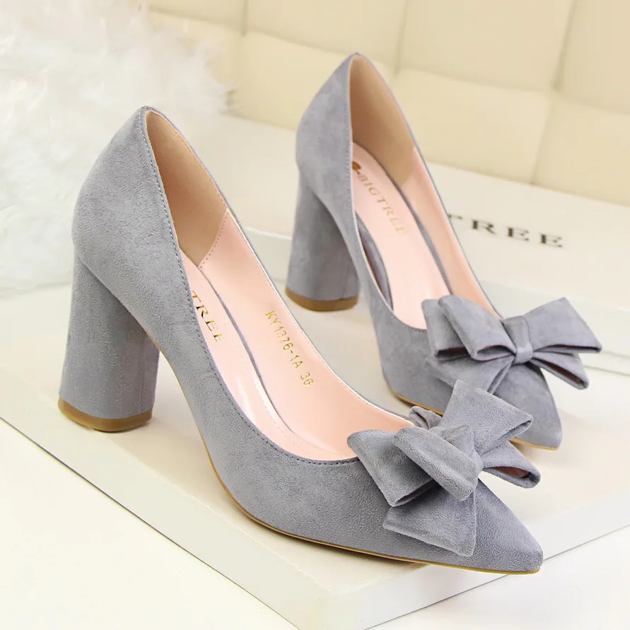 Bigtree las mujeres bombas mujeres del resorte zapatos de tacones altos elegante arco dulce grueso tacón alto shallow punto acuden solos zapatos de gamuza 1376-1a Bigtree las mujeres bombas mujeres del resorte zapatos de tacones altos elegante arco dulce grueso tacón alto shallow punto acuden solos zapatos de gamuza 1376-1a