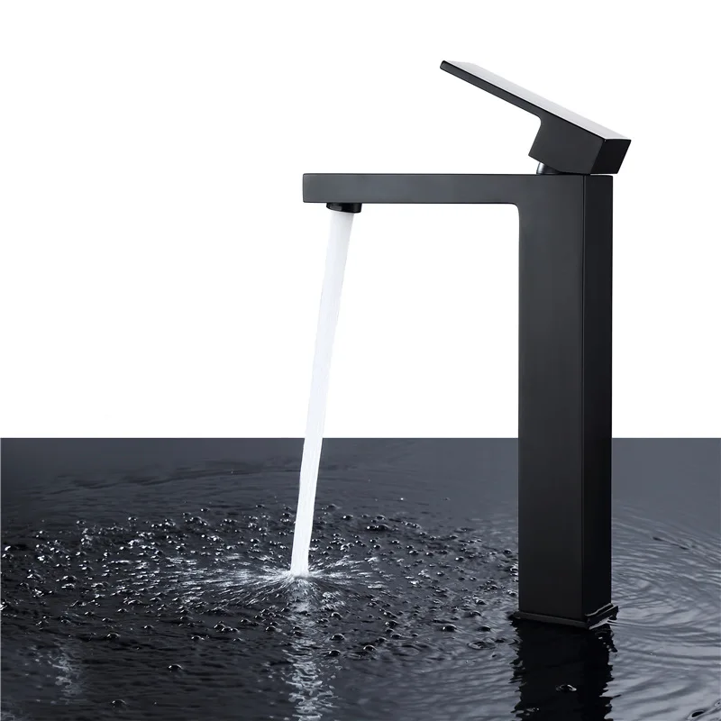 

all copper new square basin faucet hot and cold water tap high basin faucet mixer deck mounted single hole