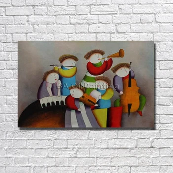 

Modern Pure Hand-painted Oil Painting On Canvas Children Play Music Painting Modern Home Decoration Art Picture No Framed