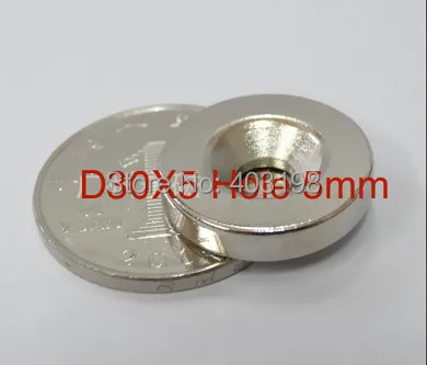 

Free shipping rare earth permanent strong neodymium magnet 10pcs D 30x5mm hole 5mm N35 bulk magnets nickel
