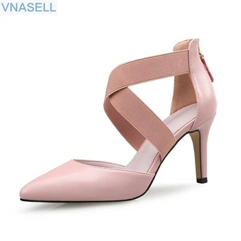 

new Korean version of pointed high heels zipper elastic bandage hollow Roman shoes women's shoes