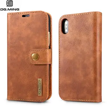 

DG Ming Cowhide Leather Card Slots Wallet Magnetic Detachable Case Cover for iPhone X XS