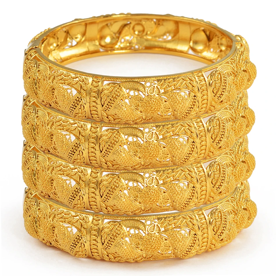 

Anniyo 4pcs/Lot Dubai Wedding Bangles Ethiopian Jewelry Gold Color Africa Bracelets Women Arab Birthday Jewelry Gifts #199606