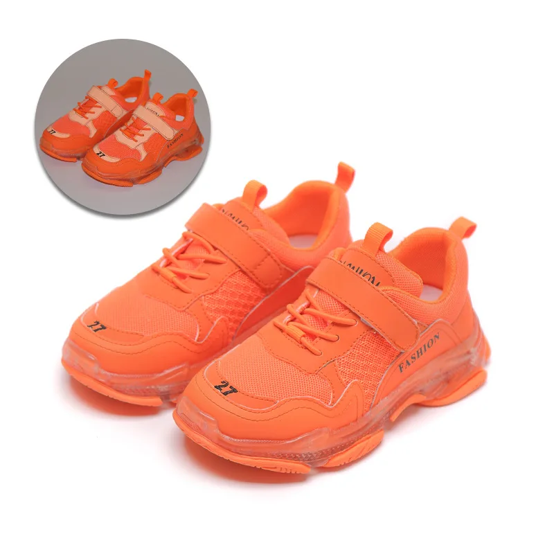 Сетчатые светящиеся кроссовки для мальчиков и девочек, повседневные школьные кроссовки для малышей, малышей, маленьких и больших детей, детская обувь зеленого, желтого, оранжевого цвета - Цвет: Orange