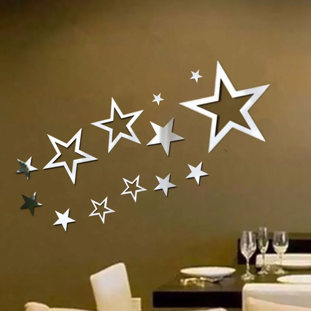 Mirror Stars Creative Art Wall Stickers Hollow Out Livingroom Bedroom