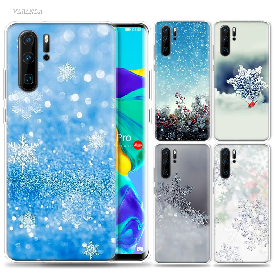 

Christmas Snowflake Case for Huawei P20 P30 P Smart Z Plus 2019 P10 P9 P8 Mate 10 20 lite Pro Mini 2017 Silicone Phone Bags Capa