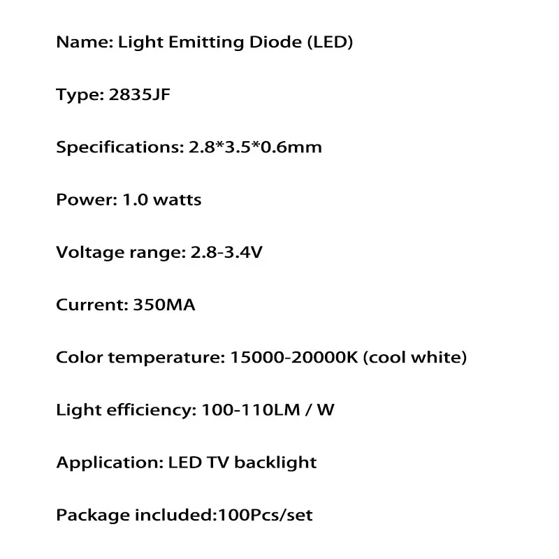 100 шт./лот, новинка, высокая мощность, led 2835JF, 3 в, 350ma, 1 Вт, лампа, бусины, холодный белый цвет, для ремонта, ТВ, led, lcd подсветка, бар и полоса, горячая распродажа