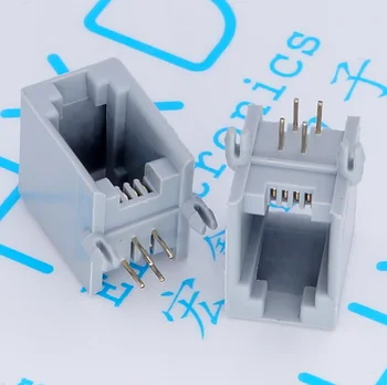 

50pcs RJ11 4P4C Female PCB Mount Modular Plug/Jack Network Connector 4P Grey