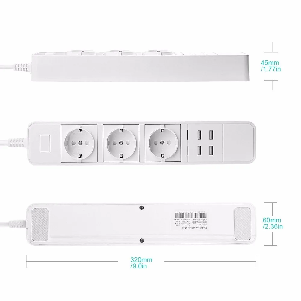 Сетевая розетка OPC723 с 3 розетками и 4 USB портами 10 А|Электрические розетки| |
