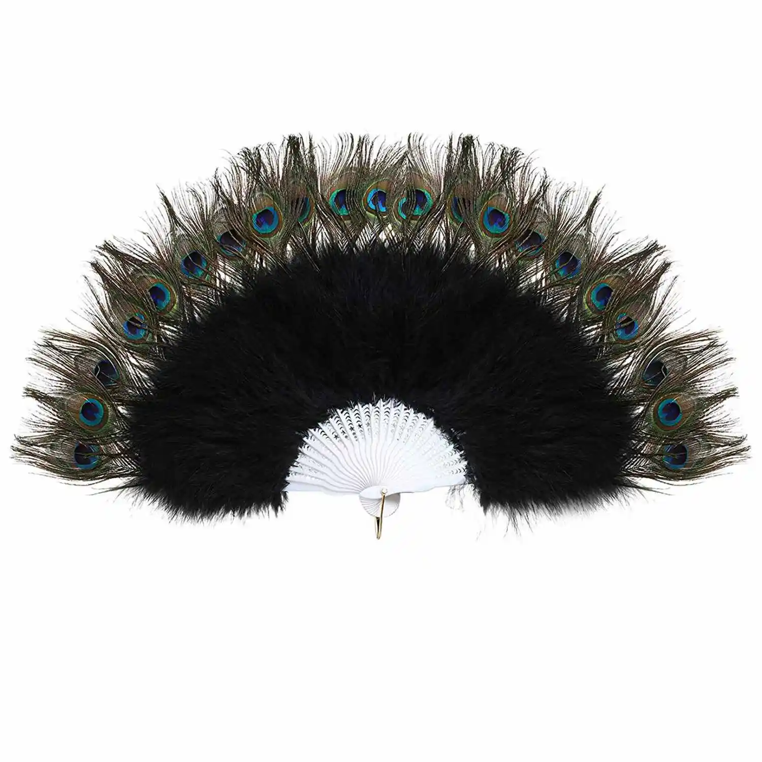 

ABFP Roaring 20S Vintage Style Peacock & Black Marabou Feather Fan Flapper Accessories 135.6x68.6cm