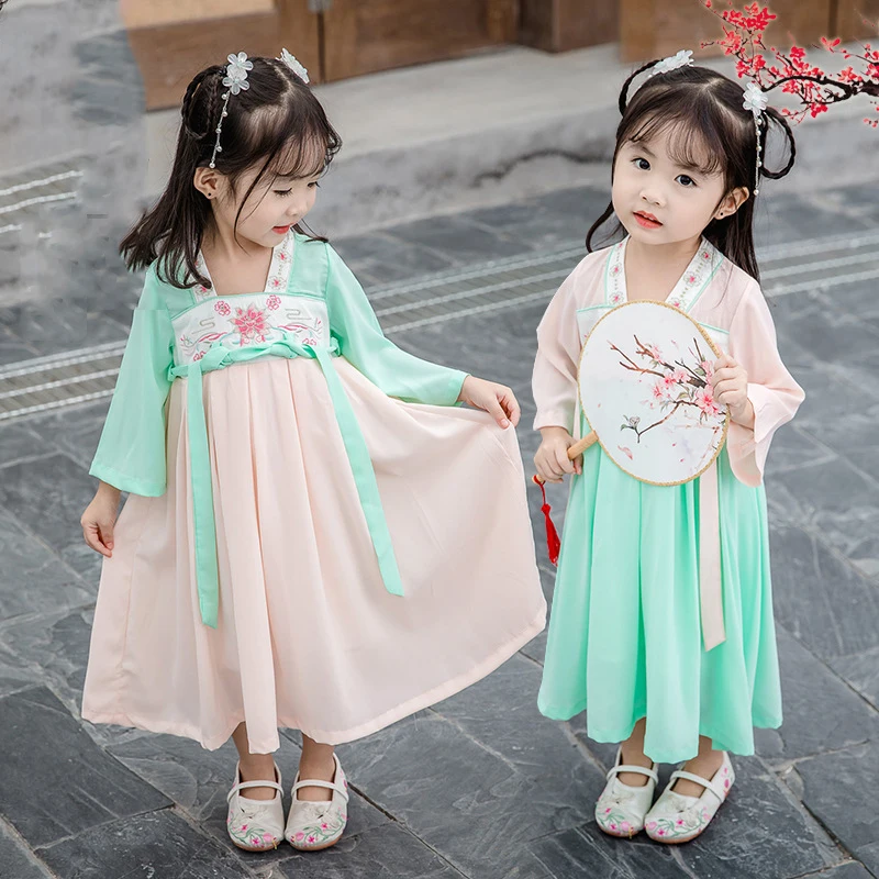 Chinese Hanfu Dress Girls Chinese Ancient Costumes Kids Traditional Nation Costume Fairy Dress Baby Tang Suit Folk Dress SL1059