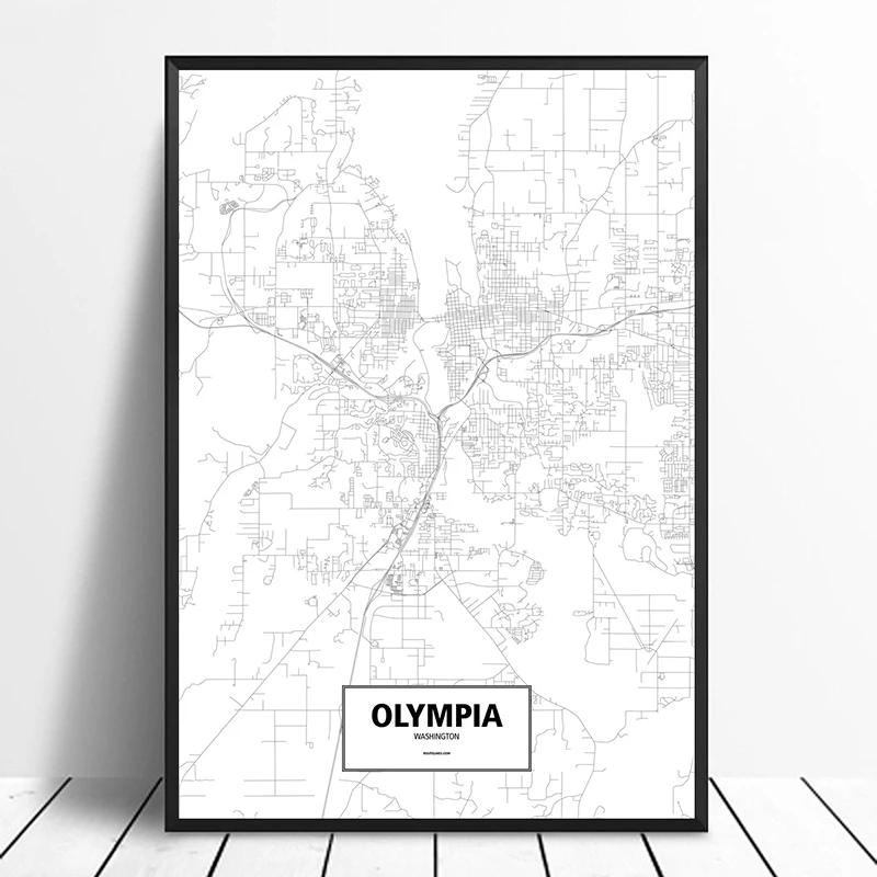 

Olympia, Washington, United States Black White Custom World City Map Poster Canvas Print Nordic Style Wall Art Home Decor