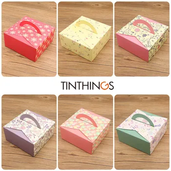 

100pcs gift paper box with handles cupcake boxes For Home Party Dessert Package birthday cake Packaging Wedding cookies