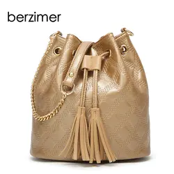 BERZIMER очень элегантные Для женщин Сумки Популярные бахромой Ницца черный, красный золото плечевой сумки ведро сумки для Для женщин девочек