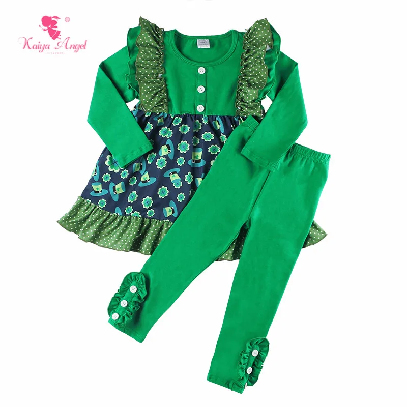

Kaiya Angel 2019 Spring Autumn Baby Girl Clothes Outfits Set Flower Printing Polka Dot Long Sleeves and Pants Factory Wholesale