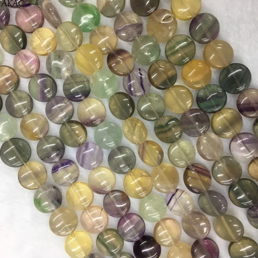 

Free shipping 8mm natural colorful fluorite flat shape stone beads 1strand/set wholesale