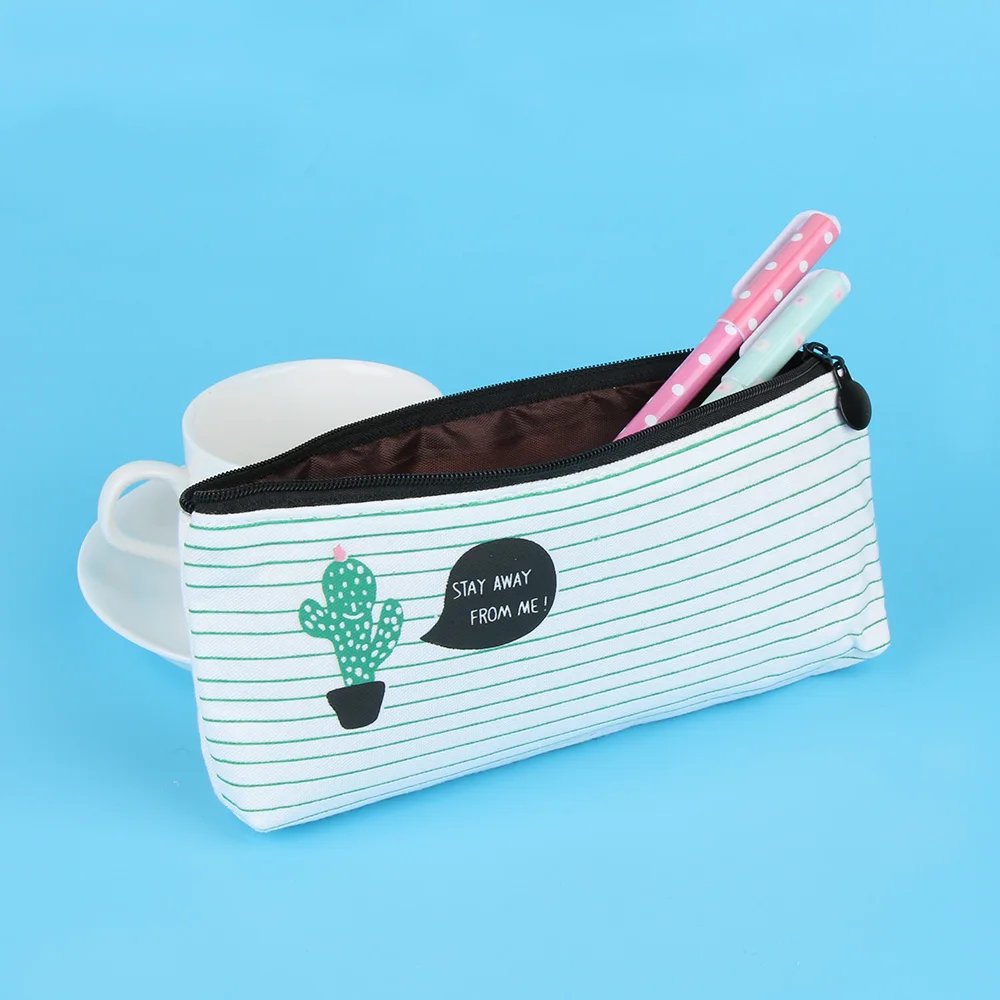 

1PC Fashion Women Cosmetic Bag Brief Style Green Cactus Canvas Large Capacity Makeup Bag Stationery Storage Organizer Case