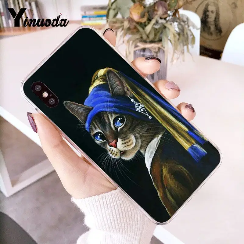 Yinuoda Забавный Мягкий силиконовый чехол для телефона Leonardo da Vinci MonaLisa Pat Cat Art для iPhone 8 7 6 6S Plus X XS MAX 5 5S SE XR 10 - Цвет: A6