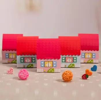 

free shipping 100pcs/lot Wedding Favor Originality European Style House Candy Box Pink and Blue