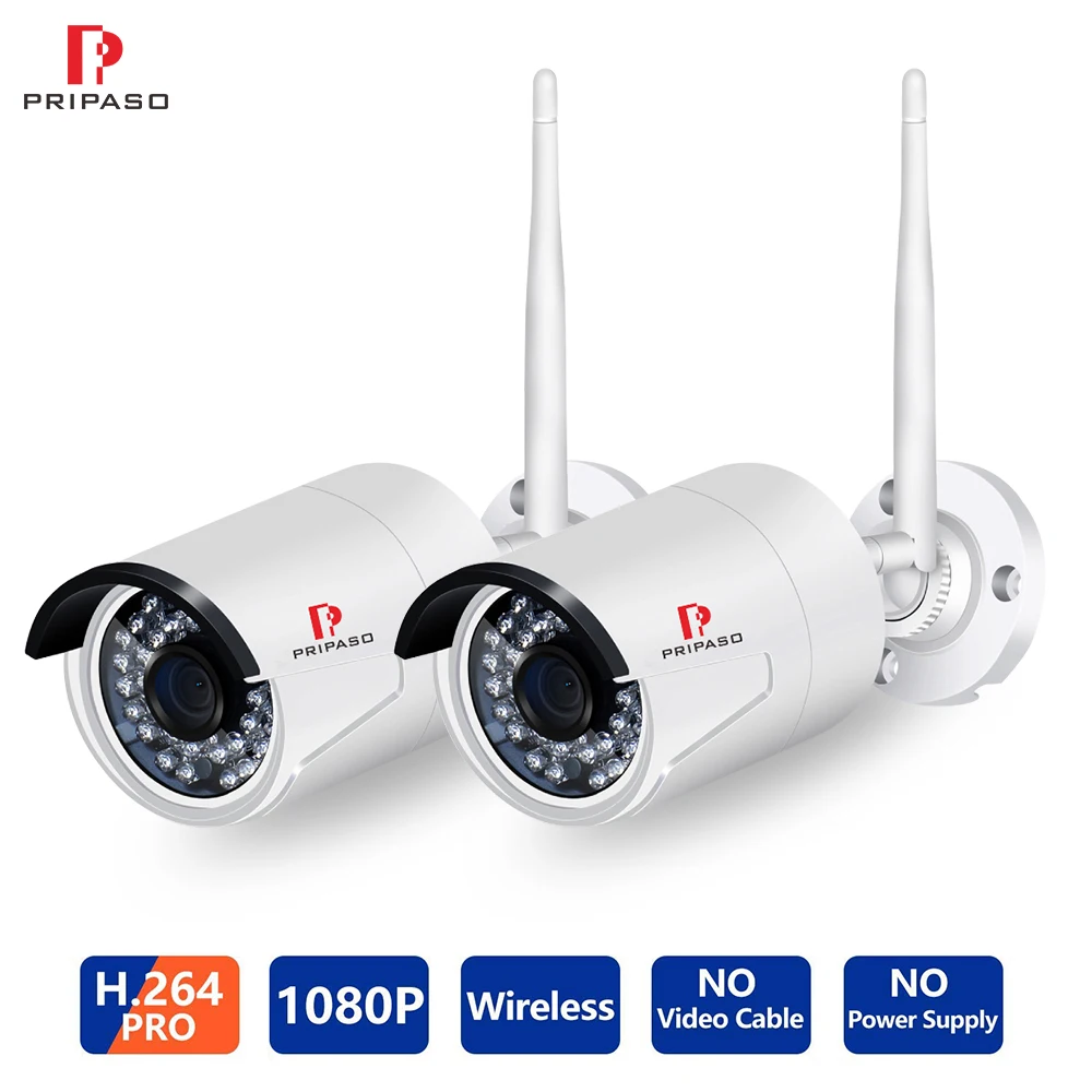 

Wireless Wired Camera Home Security HD 1080P Outdoor Waterproof Bullet Camera IR Night Vision Two Way Audio (2 pack)