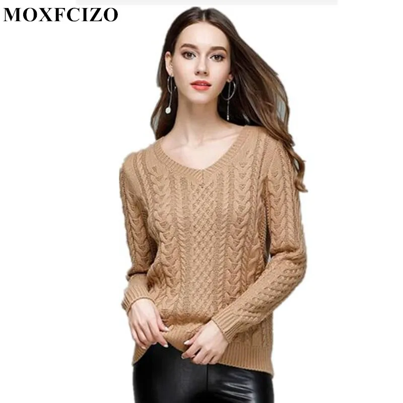 MOXFCIZO Women Sweaters And Pullovers Long sleeve Knitted White Thick