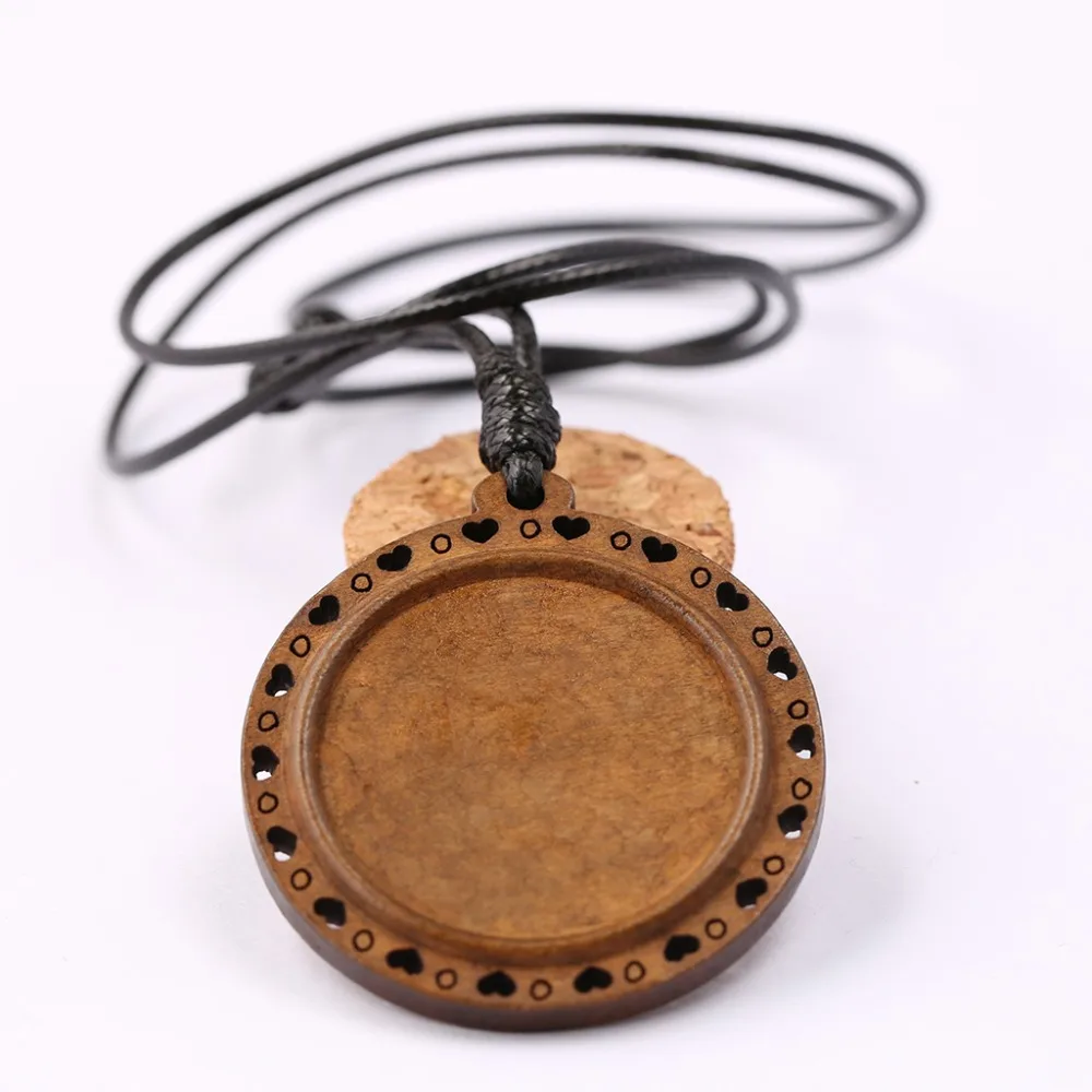 

onwear 5pcs fit 25mm 30mm round wood cabochon settings diy blank wooden pendant base trays with leather cord for jewelry making