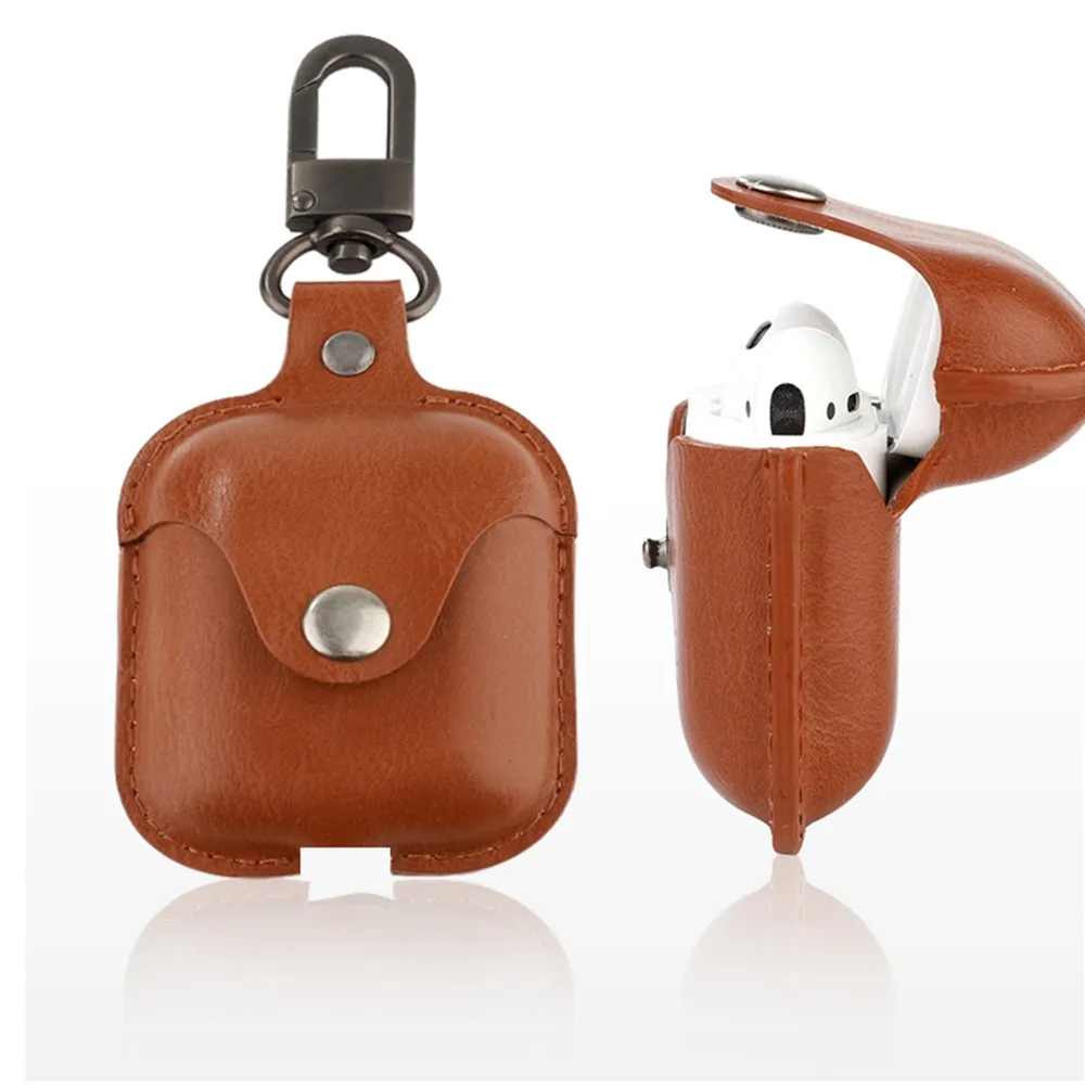 

XBERSTAR PU Leather Protective Case Cover for Apple AirPods True Wireless Bluetooth Earphone Charging keychain Cases Bag Pouch