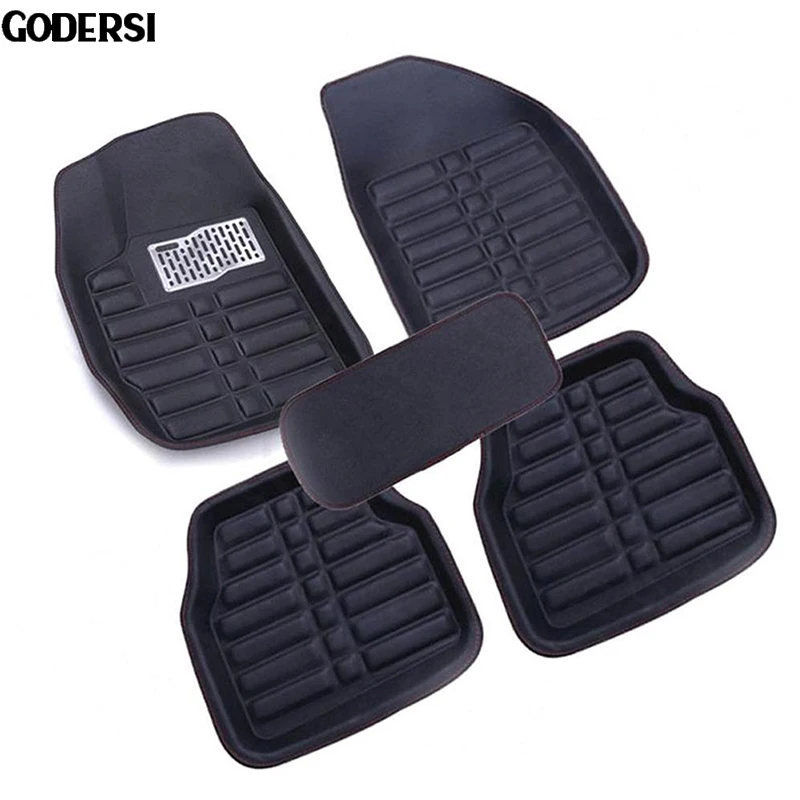 

5PCs Universal Car Leather Floor Mats Front Rear Carpet Auto Black Skidproof Mat Anti-slip carpet liners For Audi Car Styling
