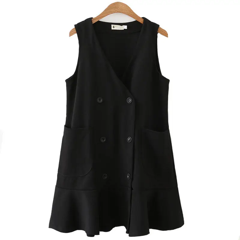 

Wild Double-breasted V-neck Plus Size Ruffle Women Vest Dress 2019 Spring Waistcoat Korean Vestido Mujer Sleeveless Jaqueta f759