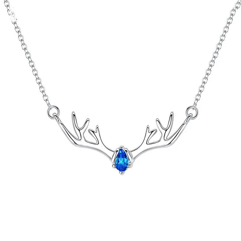 

Qmarry 925sterling silver Crystal Antler Deer Head Pendant Christmas Necklaces for women's men's gift Fine Jewelry Accessories
