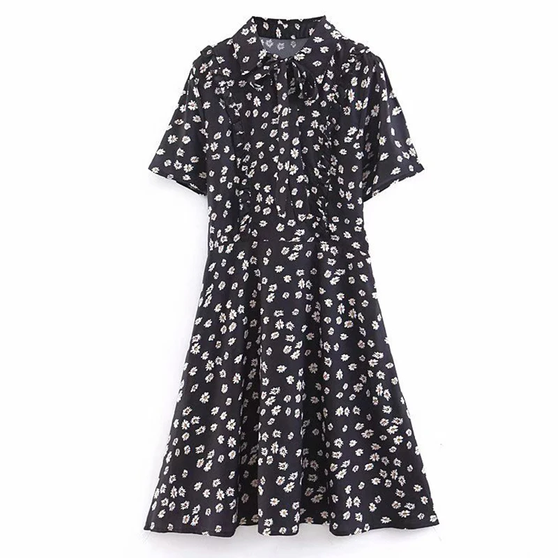 Women's Clothing Dress 2019 Daisy Print Turndown Collar Lace Up Dress Ms Summer Street Sexy Slim Fit Temperament Clothing