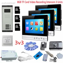 For 3 Villas Video Door Phone Intercom 8GB TF Card Video Recording 7″ Indoor Monitors 3 Buttons Camera Video-eye With Rfid Lock