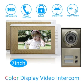 

One to Two Video Door Phone System For Security Visitor Calling system 7 inch color Monitor Wire Type Doorbell Night Vision