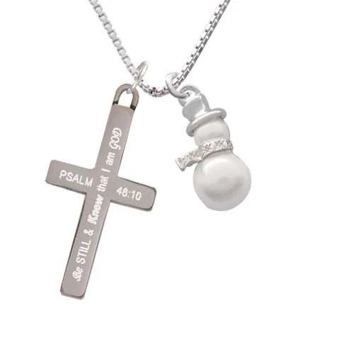 Imitation Pearl Snowman - Be Still and Know - Cross Necklace (1)