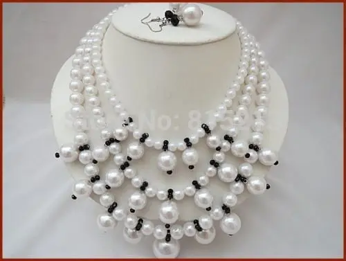 

ddh001045 BEAUTIFUL WHITE & BLACK SIMULATED PEARL NECKLACE & EARRINGS SET
