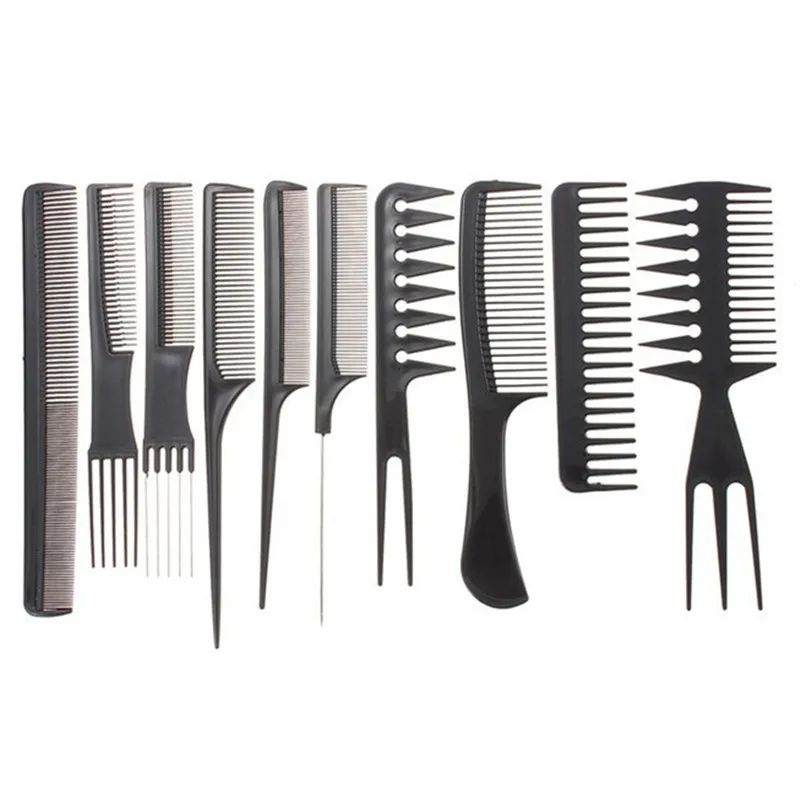 10pcs Professional Hair Combs Kits Salon Barber Comb Brushes Anti