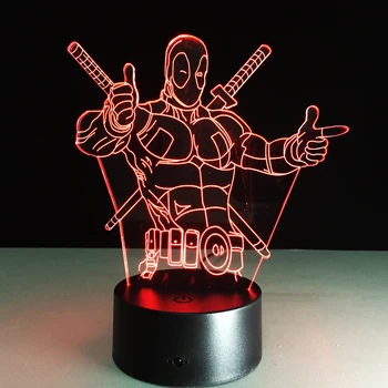 

Multi 7 Color Changing Hero Deadpool 3D Light LED Night Light USB Touch LED Decorative LED Table Lamp Colorful Desk Lighting