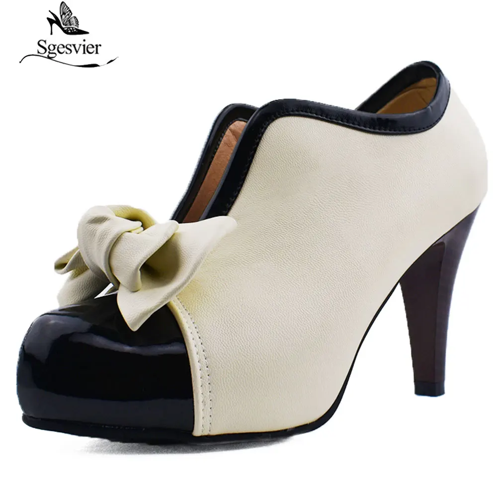

Sgesvier Size 34-48 Women Party Wedding Shoes Woman Spiked High Heels Platform Sweet Bowtie Pumps Fashion Office Footwear B972