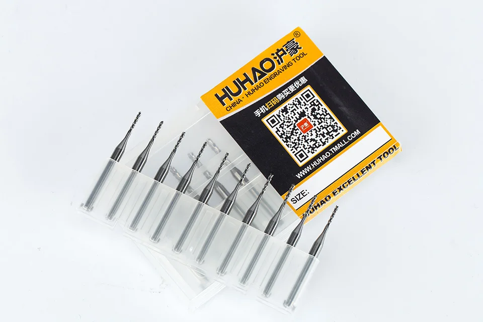 HUHAO 10pc/lot 3.175mm PCB Drill Bit Set PCB Router Bits Left Spiral PCB Milling Cutter Down Cut Corn End Mill Engraving Bit CNC