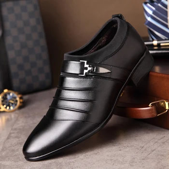 

OSCO Autumn Winter Men Dress Shoes Fashion Keep Warm Plush Business Shoes Split Leather Slip-on Formal Shoes With Fur