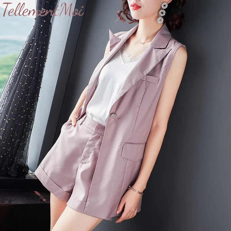 

Work OL Suit Female Blazer Vest And Shorts Suit Set Women Two Piece Set Elegant Office Lady Formal Set 2 Pieces Outfits