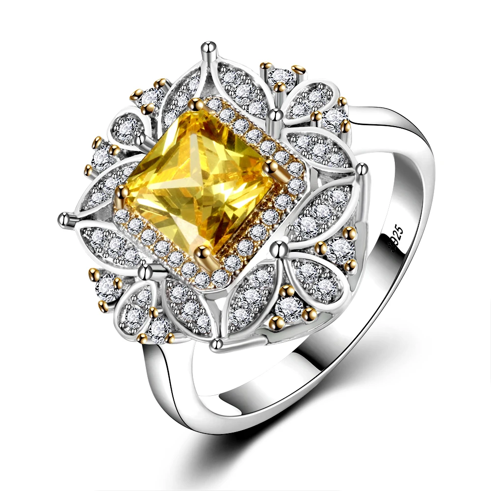 Buy Luxury Square Citrine Rings For Women Genuine 925