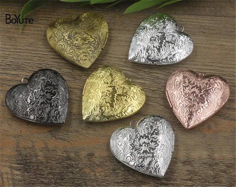 BoYuTe 10Pcs Big 409MM Small 297MM Metal Brass Heart Locket Floating Photo Locket Pendant