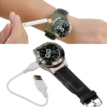 1pc Lighter USB Lighter Watch Men’s Gift Clock Watch Military Quartz Wristwatches Windproof Flameless Cigarette Cigar Relogio