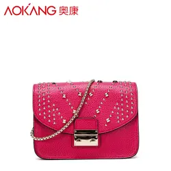 Aokang женские вечерние сумки спилок кожаные сумки на плечо женские черные красные серые модные с цепочками сумки бесплатная доставка