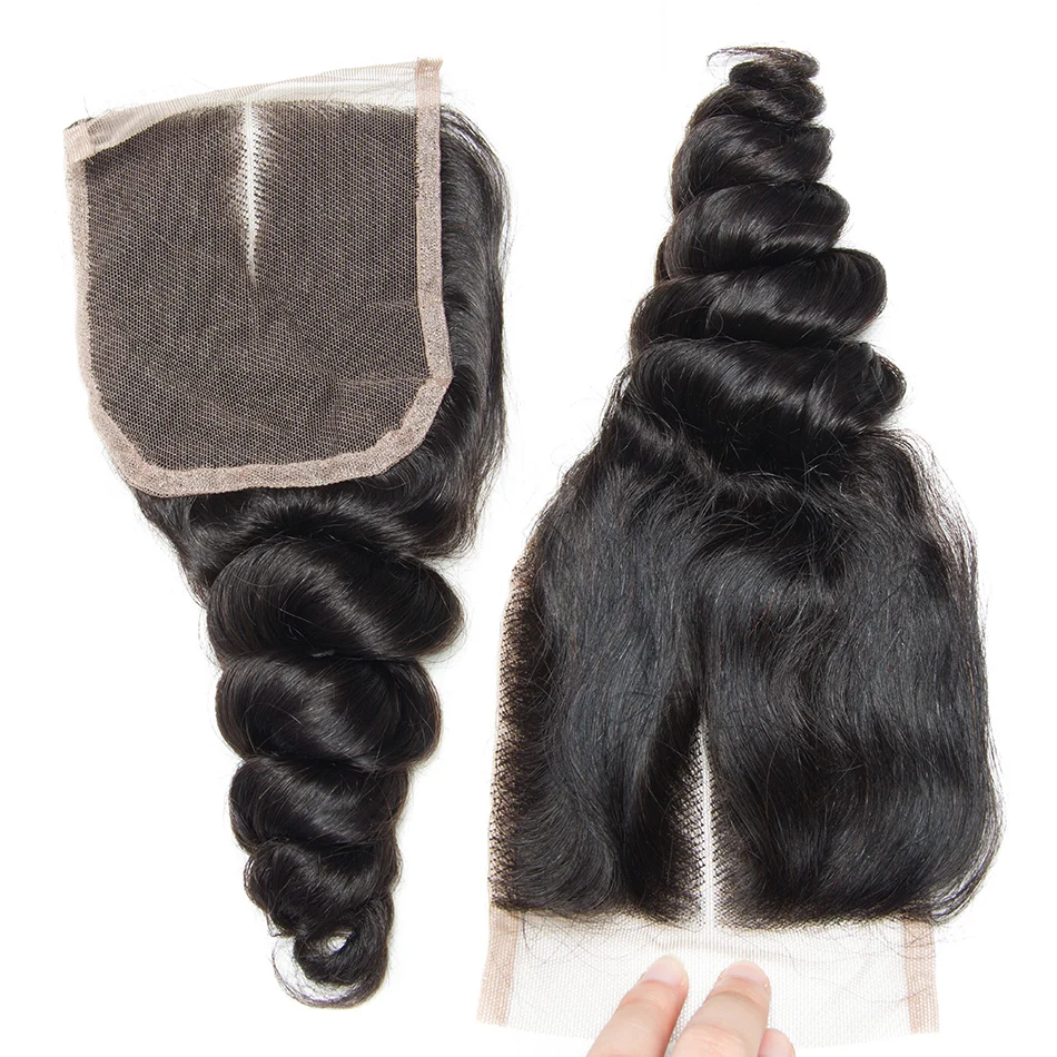 Перуанское неплотное переплетение пучков с закрытием 100 человеческих волос 3 пучка с средний пробор Кружева Закрытие remy наращивание волос 4 шт в партии