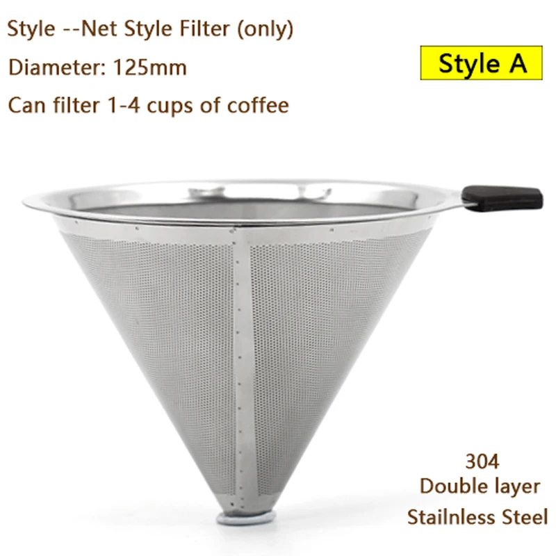 Stainless Steel Coffee Funnel Dripper Mesh Reusable Strainers Filter With Base 
