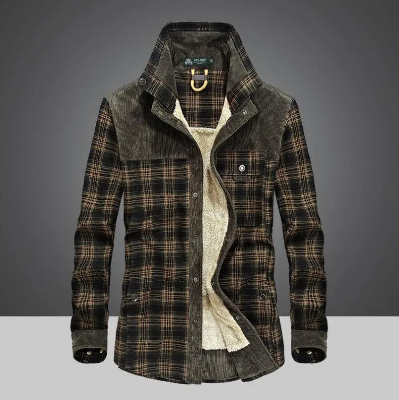 Winter Snow Warm Men Shirts Thick lined Plaid Plus Size 4XL Brand AFS ZDJP 100% Cotton 2018 New Windbreaker Casual Male Blouses