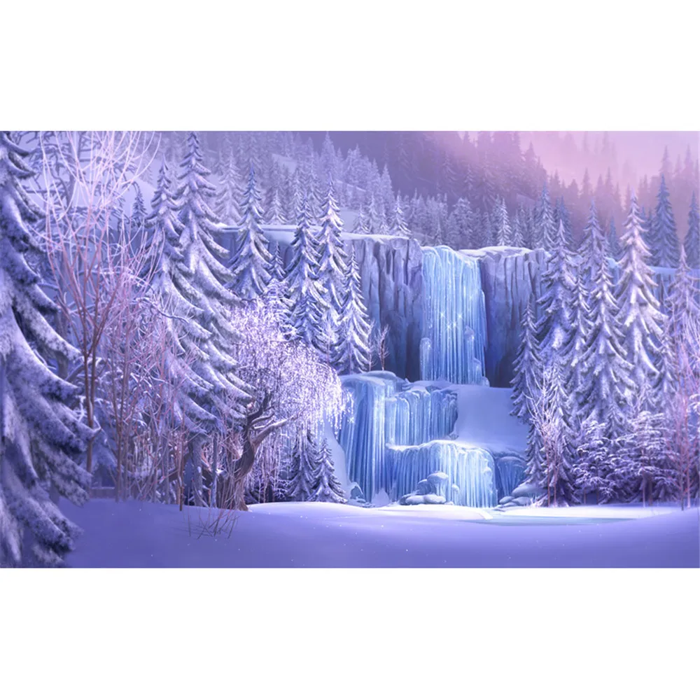 

Frozen Waterfall Winter Scenic Photography Backdrop Forest Trees Icefall Princess Girl's Birthday Party Photo Booth Background