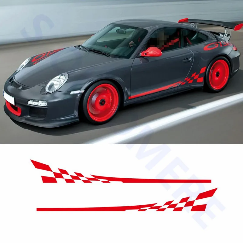 Для Porsche 911 997 Racing Flag Graphic боковой двери юбка в полоску Авто тела декор стикеры автомобиля наклейка спортивный стиль